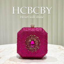 (Rose red) Dark Green Shiny Rhinestone Small Clutch, Elegant Women Unique Mini Box Evening Bag with Rhinestone Buckle