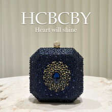 (Dark blue) Dark Green Shiny Rhinestone Small Clutch, Elegant Women Unique Mini Box Evening Bag with Rhinestone Buckle