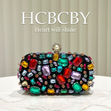 (Black) Black Light Luxury Iridescent Rhinestone Clutch, Elegant Stylish Women High-End Evening Bag