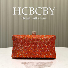 (Orange) Women Shiny Luxury Rhinestone Decor Evening Bag, Elegant Stylish Ladies Formal Party Clutch Purse