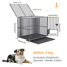 Cage pour chien robuste, 95x57x81cm, 3 portes, plateau amovible, métal noir, 100kg