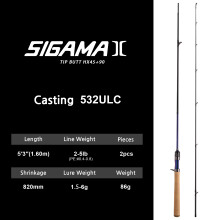 PURELURE Canne à pêche SigamaII, Carbone ultraléger, 2 sections, Action MF, Puissance UL/L, Modèle de voyage