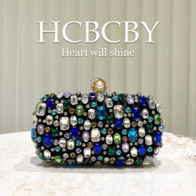 (Black) Golden Gorgeous Multi-Color Rhinestone Clutch, Elegant Stylish Women High-End Evening Bag