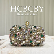 (Gold) Golden Gorgeous Multi-Color Rhinestone Clutch, Elegant Stylish Women High-End Evening Bag