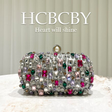 (Silver) Golden Gorgeous Multi-Color Rhinestone Clutch, Elegant Stylish Women High-End Evening Bag
