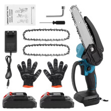 Scie à chaîne électrique sans balais, 8 pouces, pour batterie 21V, outil d'élagage et jardinage bleu