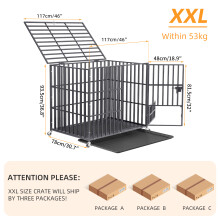 Cage pour chien robuste, Noir, XXL 117x84x86,5cm, 3 portes et plateau, avec 4 roues