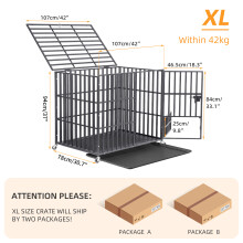 Cage pour chien robuste, 3 portes, plateau amovible, 4 roues avec 2 verrous, Noir, Taille XL 107x77.5x88.5cm