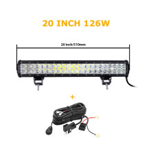 Barre lumineuse LED 20 pouces 126W, Combo Spot et Flood, Boîtier Aluminium Noir, Pour Voiture 4x4 Camion et SUV