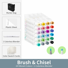 Ohuhu Marqueurs Artistiques Honolulu, Lot de 24 couleurs, Double pointe pinceau et burin, Rechargeables, Pour dessin et manga