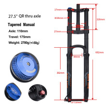 BOLANY MTB verende voorvork, 27,5 inch, zwart, aluminiumlegering, voor mountainbike en elektrische fiets