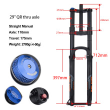 BOLANY MTB verende vork, 29 inch, zwart, met rebound aanpassing voor mountainbike
