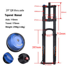 BOLANY MTB verende voorvork, 29 inch conisch zwart, 110*15mm, voor mountainbike en e-bike