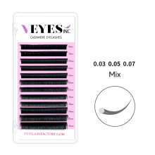 VEYELASH wimperextensions, set van 12 rijen, C-krul, 0,07 mm, 8-16 mm mix, mat zwart