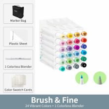 Ohuhu Marqueurs Artistiques Honolulu, Lot de 24 Couleurs, Double Pointe, Rechargeables, Pour Dessin et Manga