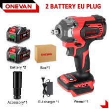 ONEVAN elektrische slagmoersleutel, 1200 N.m koppel, borstelloos, rood, met 2 accu's en oplader