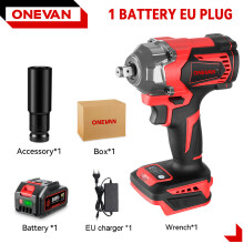 ONEVAN elektrische slagmoersleutel, 1200 N.m, borstelloos, rood, met 1 accu en oplader