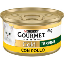 GOURMET Gold Terrine, comida húmida para gato adulto, paté de frango, conjunto de 24 latas de 85 g