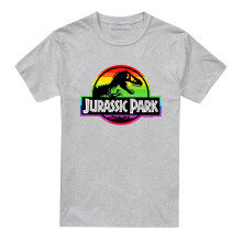 (4XL, Athletic Heather) Jurassic Park Unisex Adult Rainbow Logo T-Shirt