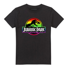 (S, Black) Jurassic Park Unisex Adult Rainbow Logo T-Shirt