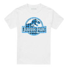 (M, White) Jurassic Park Unisex Adult Plaid Logo T-Shirt