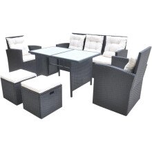 vidaXL conjunto de comedor de jardim de 6 peças em rotim sintético preto com almofadas