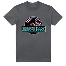 (M, Charcoal) Jurassic Park Unisex Adult Checkerboard T-Shirt