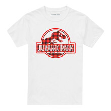 (XL, White) Jurassic Park Unisex Adult Plaid Logo T-Shirt