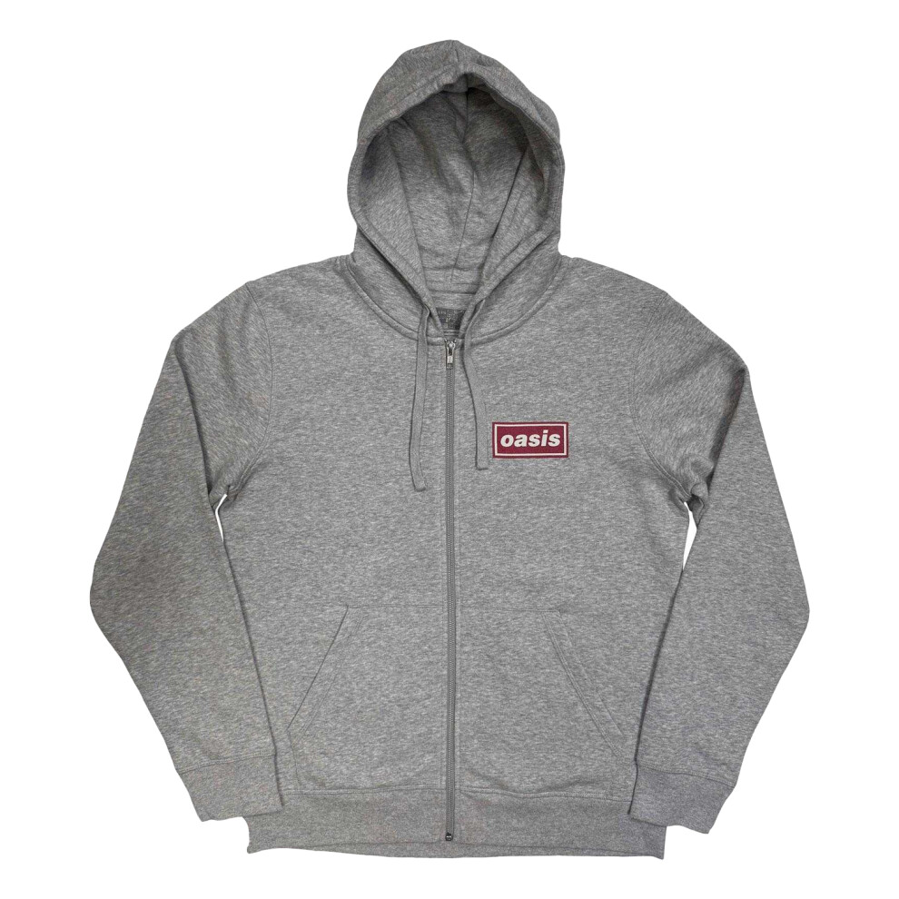 Oasis (Xl, Grey/Red) Unisex Adult What's The Story Logo Full Zip Hoodie