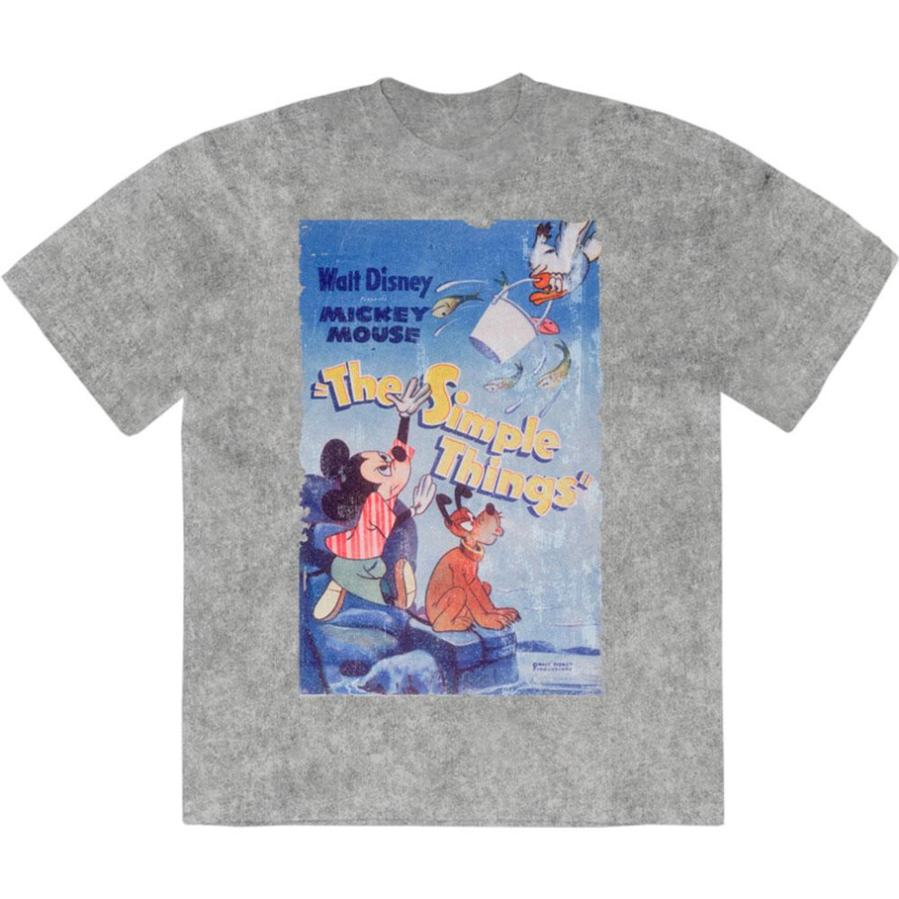 Disney (M, Grey) Unisex Adult The Simple Things Mickey Stone Wash T-Shirt