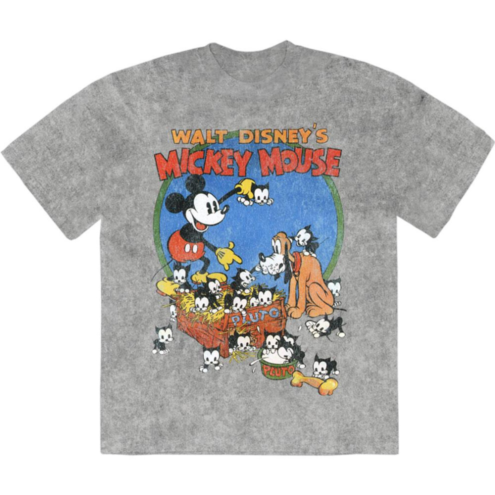 Disney (Xl, Grey) Unisex Adult Mickey Cats Stone Wash T-Shirt