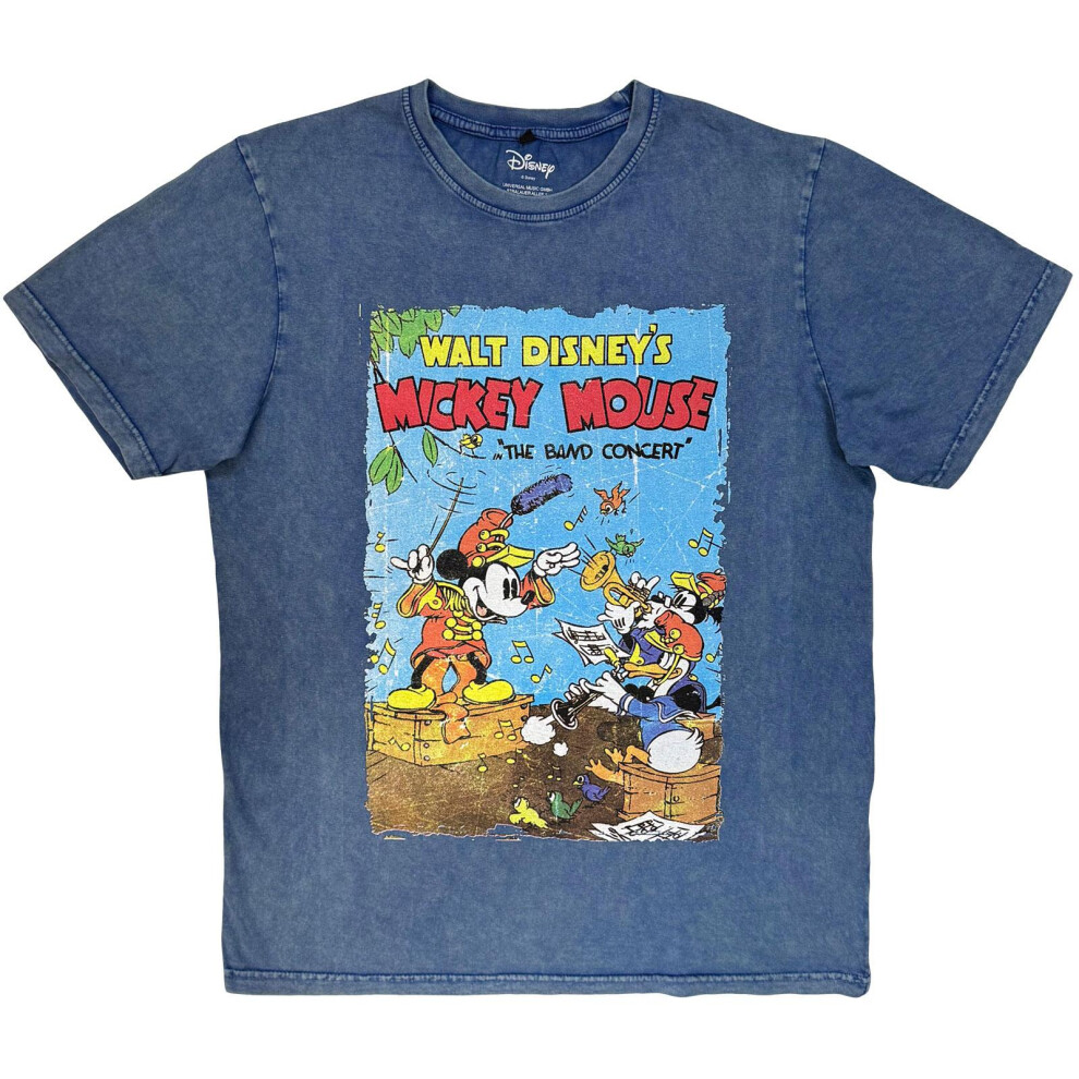 Disney (S, Denim Blue) Unisex Adult The Band Concert Mickey Stone Wash T-Shirt