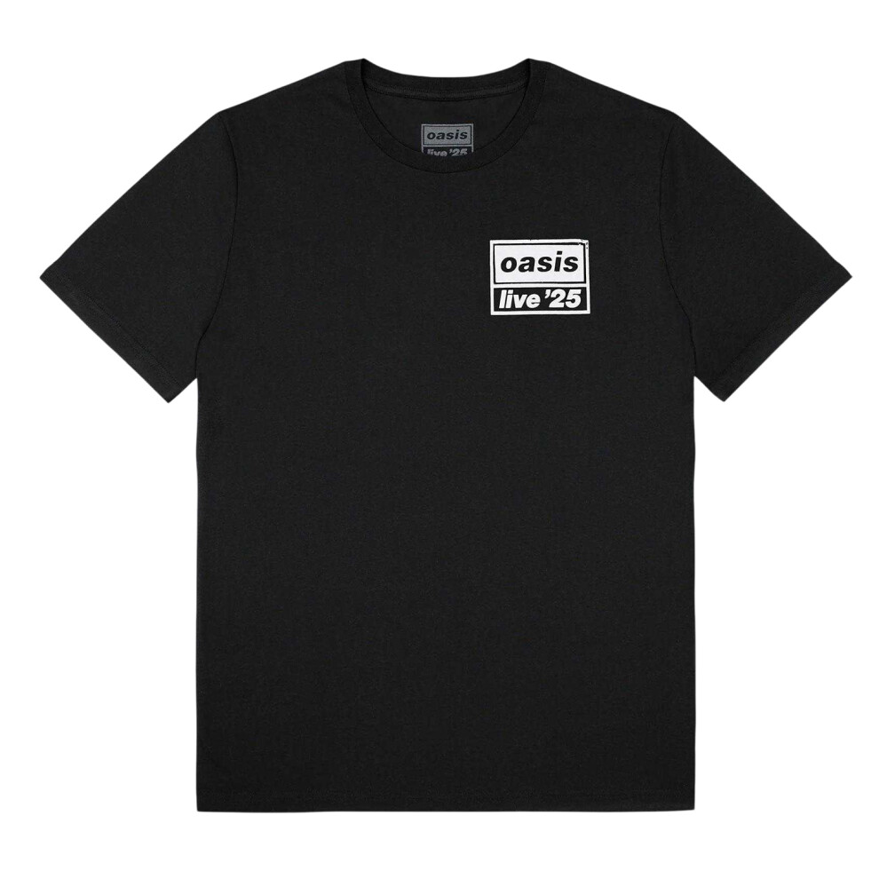 Oasis (S, Black) Unisex Adult Live 25 Distressed Lockup Pocket T-Shirt