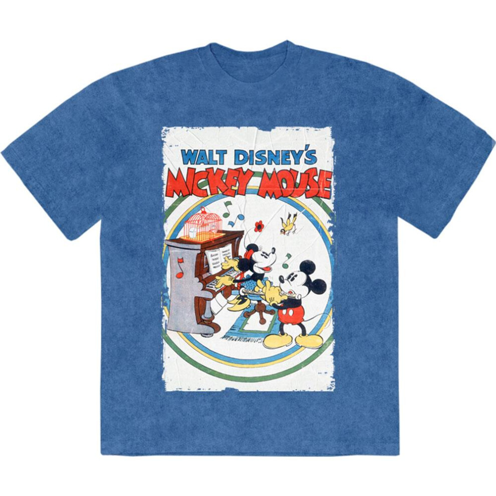 Disney (Xxl, Denim Blue) Unisex Adult Mickey & Minnie Mouse Piano Stone Wash T-Shirt