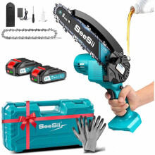 SEESII Mini tronçonneuse sans fil 6 pouces, avec 2 batteries 2.0Ah, EU, pour travail du bois et jardin