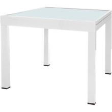 LOLAhome Mesa de Jantar Extensível Thais, Alumínio e Vidro, Branco, 80/160x80 cm, Exterior