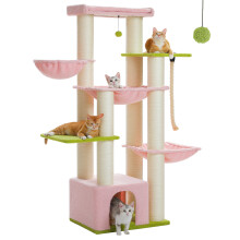 PAWZ Road Tour de Chat, Arbre à Chat Robuste 7 Niveaux, 169 cm, avec Balancelle et 11 Poteaux en Sisal