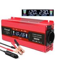 Convertisseur de tension 2600W Rouge, DC 12V vers AC 220V, Écran LCD, Double port USB, Pour voiture et solaire