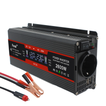 Convertisseur de tension 2600W Noir, DC 12V vers AC 220V, Écran LCD, Double USB, pour Voiture et Solaire