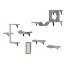 SucceBuy Étagères Murales pour Chat, Lot de 6 Pièces en Bois de Pin Naturel avec Hamac et Sofa