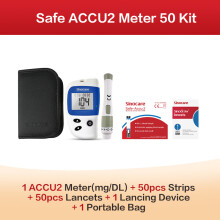 Sinocare Safe Accu2 Blutzuckermessgerät, 50 mg/dL Kit mit 50 Teststreifen und Lanzetten