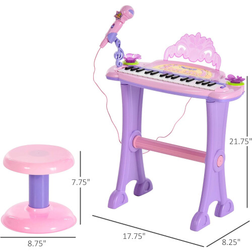 HOMCOM Teclado Eletrónico Infantil de 32 Teclas, Rosa, com Microfone e Banqueta 2