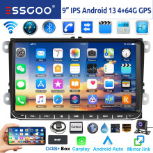 Autoradio Android 14 9 pouces, 4G+64G, CarPlay sans fil, GPS, WiFi, pour VW Golf Passat Polo Tiguan