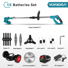YOFIDRA elektrische grastrimmer, 1500W, draadloos, met 1 accu, voor tuinonderhoud