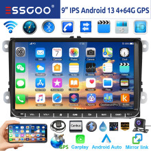 Autoradio Android 14 9 pouces, 4G+64G, CarPlay sans fil, GPS, WiFi, pour VW Golf 5 6 Passat Polo Tiguan Caddy