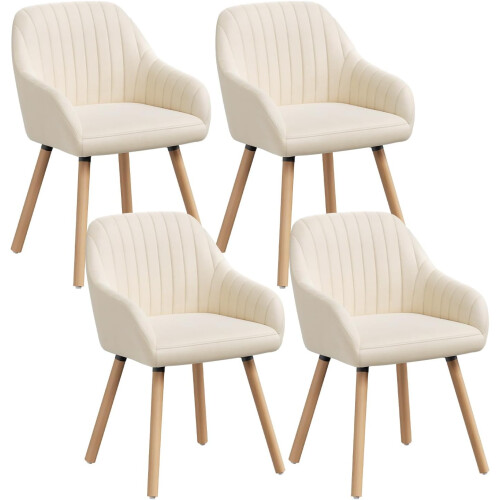 WOLTU conjunto de 4 cadeiras de cómoda, tecido de veludo, branco creme