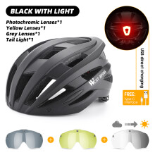 West Biking fietshelm, B 3 Lens Black, met achterlicht en verwijderbaar vizier voor mountainbike en scooter