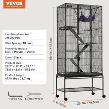 SucceBuy Cage pour petits animaux à 4 étages, Métal, 30x18x69inch, avec roulettes et plateformes