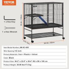 SucceBuy Cage pour petits animaux, 36x24x39inch, 4 plateformes, métal avec roulettes