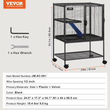 SucceBuy Cage pour Furet et Petits Animaux, Métal, 4 Plateformes, Roulettes, 24x17x34 inch